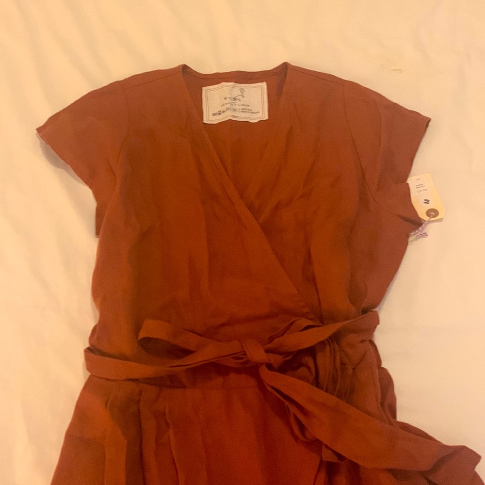 Not Perfect Linen jumpsuit in Terra Cotta